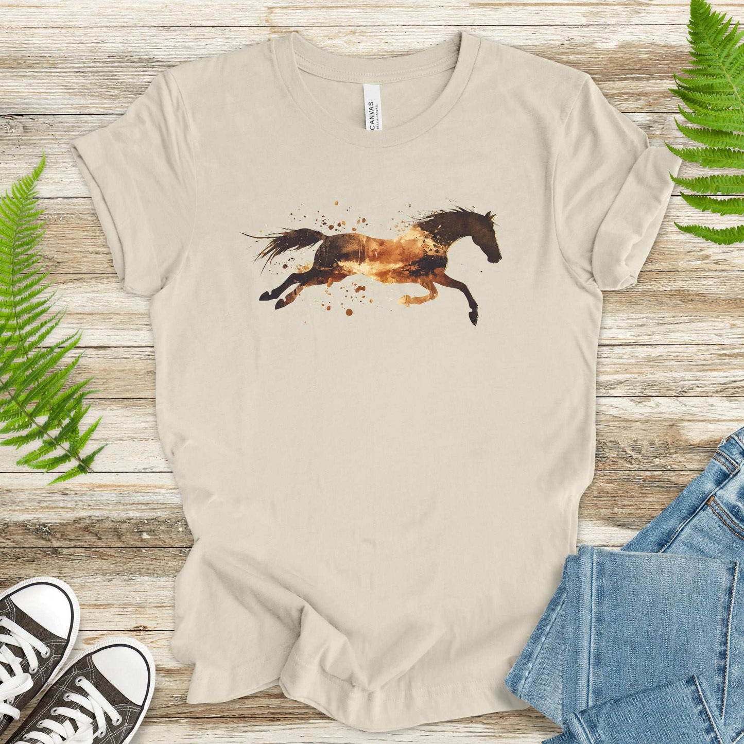 Watercolor Running Horse T-Shirt – Vintage Wild Mustang Tee