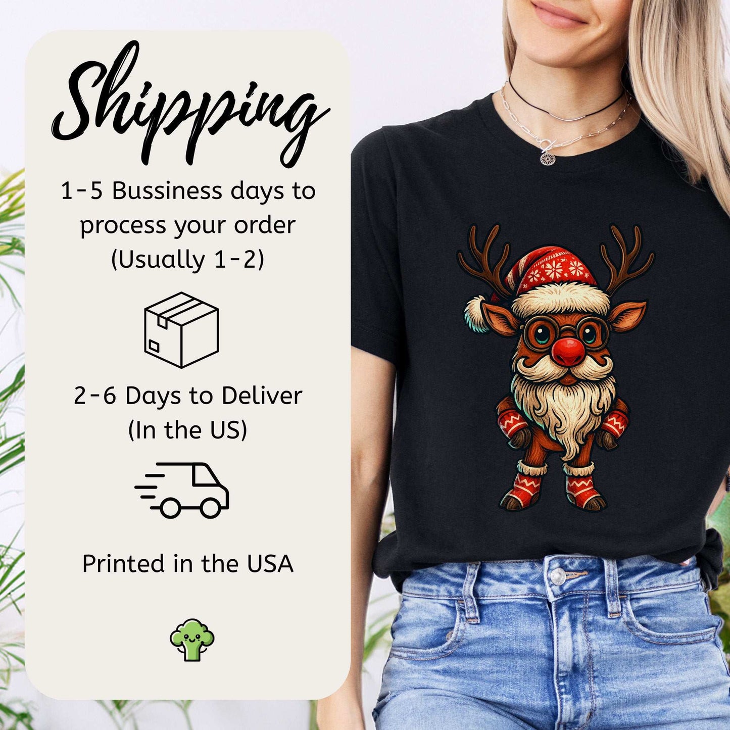 Santa Reindeer T-Shirt – Cute Christmas Deer with Beard Tee