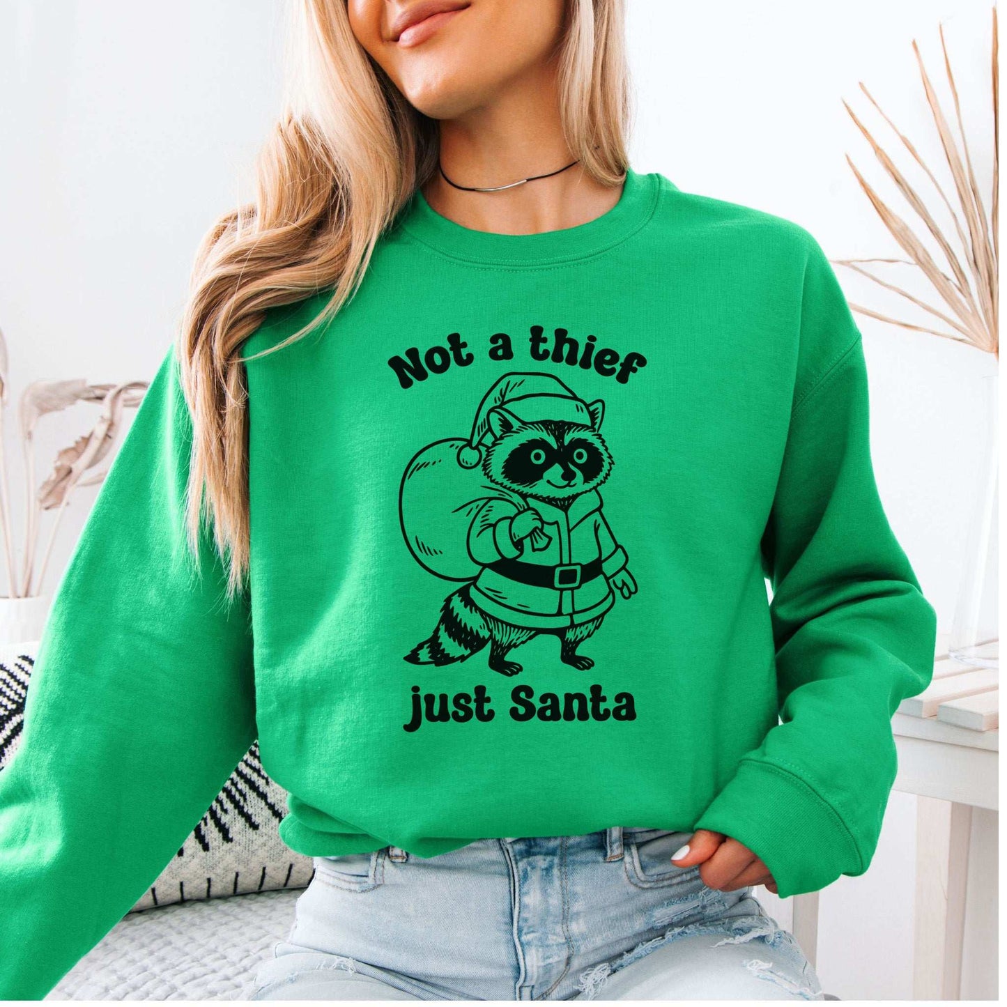 Shadow Santa Raccoon Sweatshirt – Funny Feral Christmas Mischief