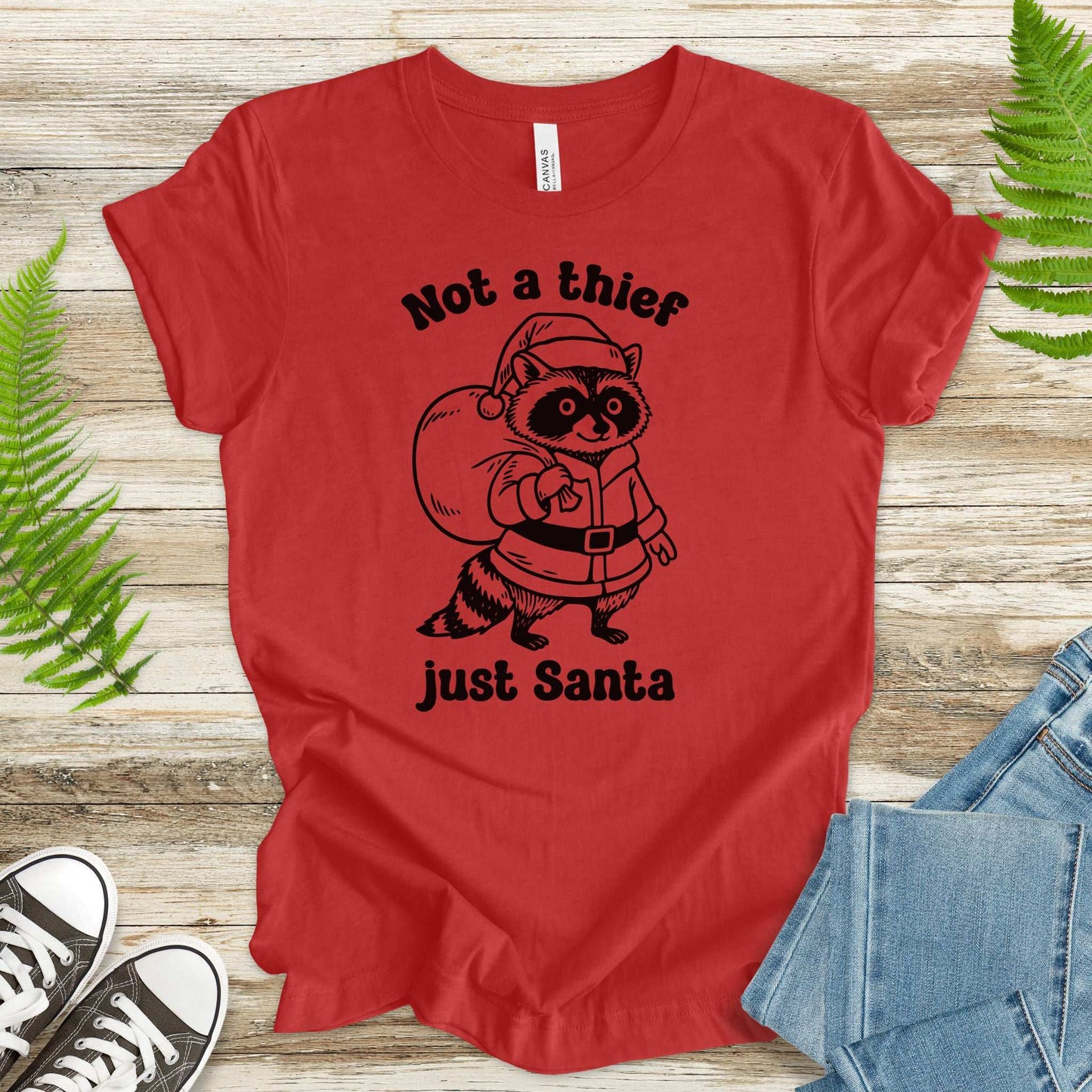 Shadow Santa Raccoon T-Shirt – Funny Feral Christmas Gift Tee