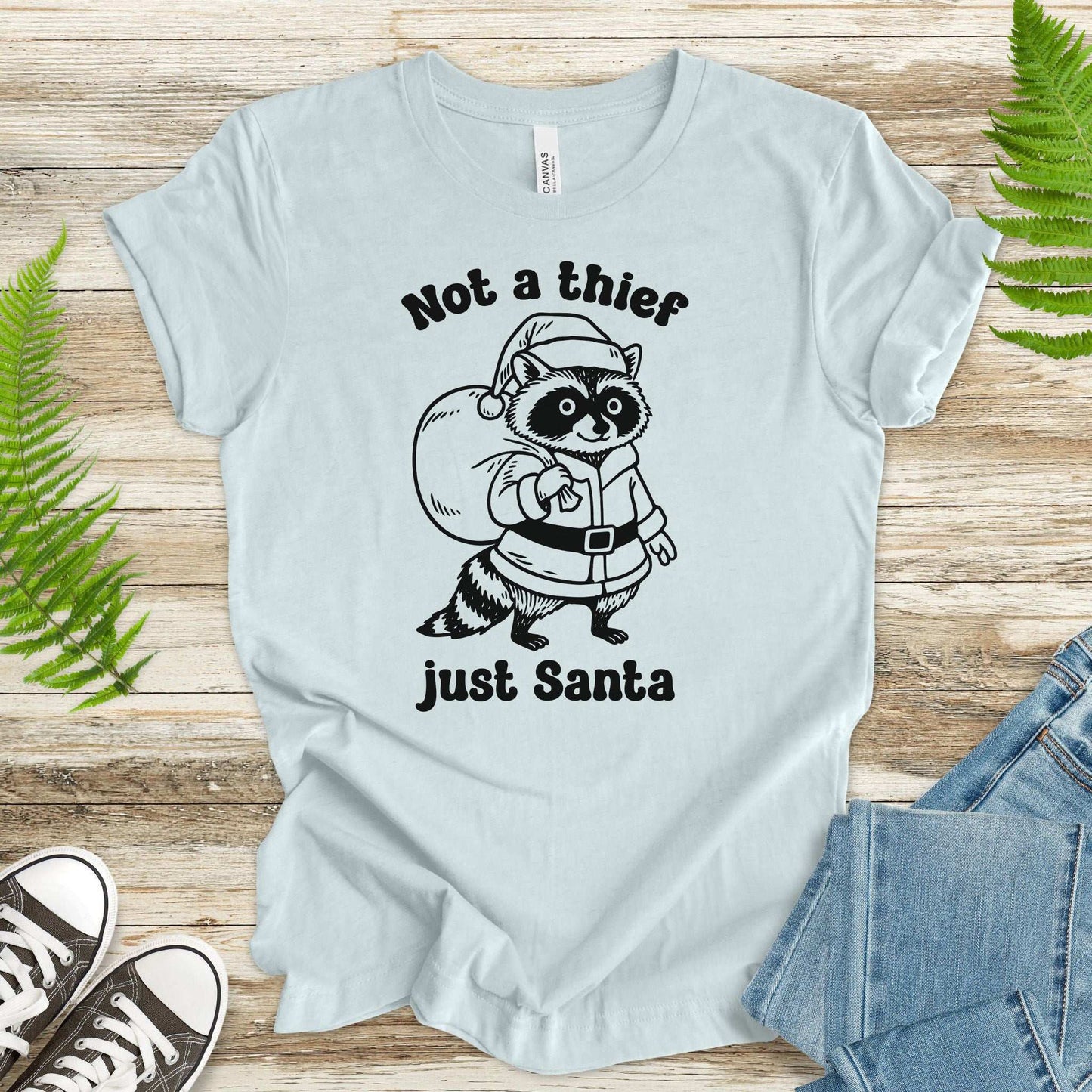 Shadow Santa Raccoon T-Shirt – Funny Feral Christmas Gift Tee