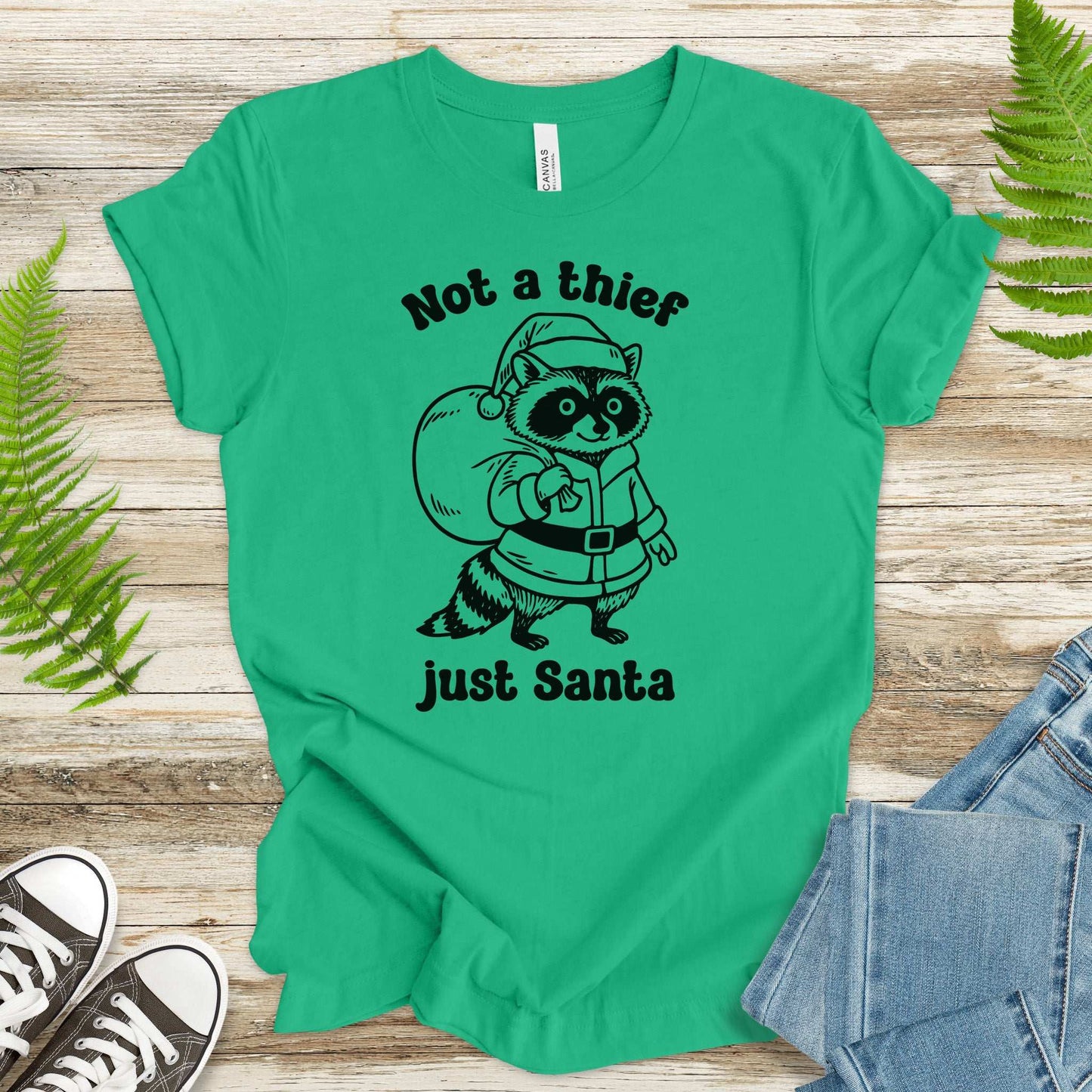 Shadow Santa Raccoon T-Shirt – Funny Feral Christmas Gift Tee