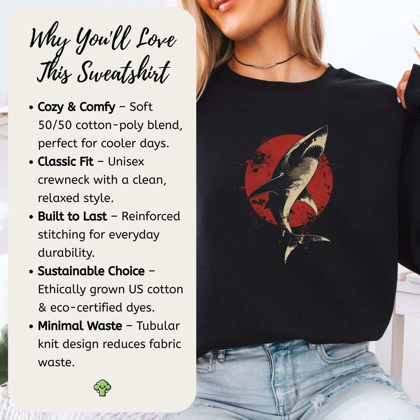 Shark Sweatshirt – Japanese Style Ocean Graphic with Fierce Wave Energy