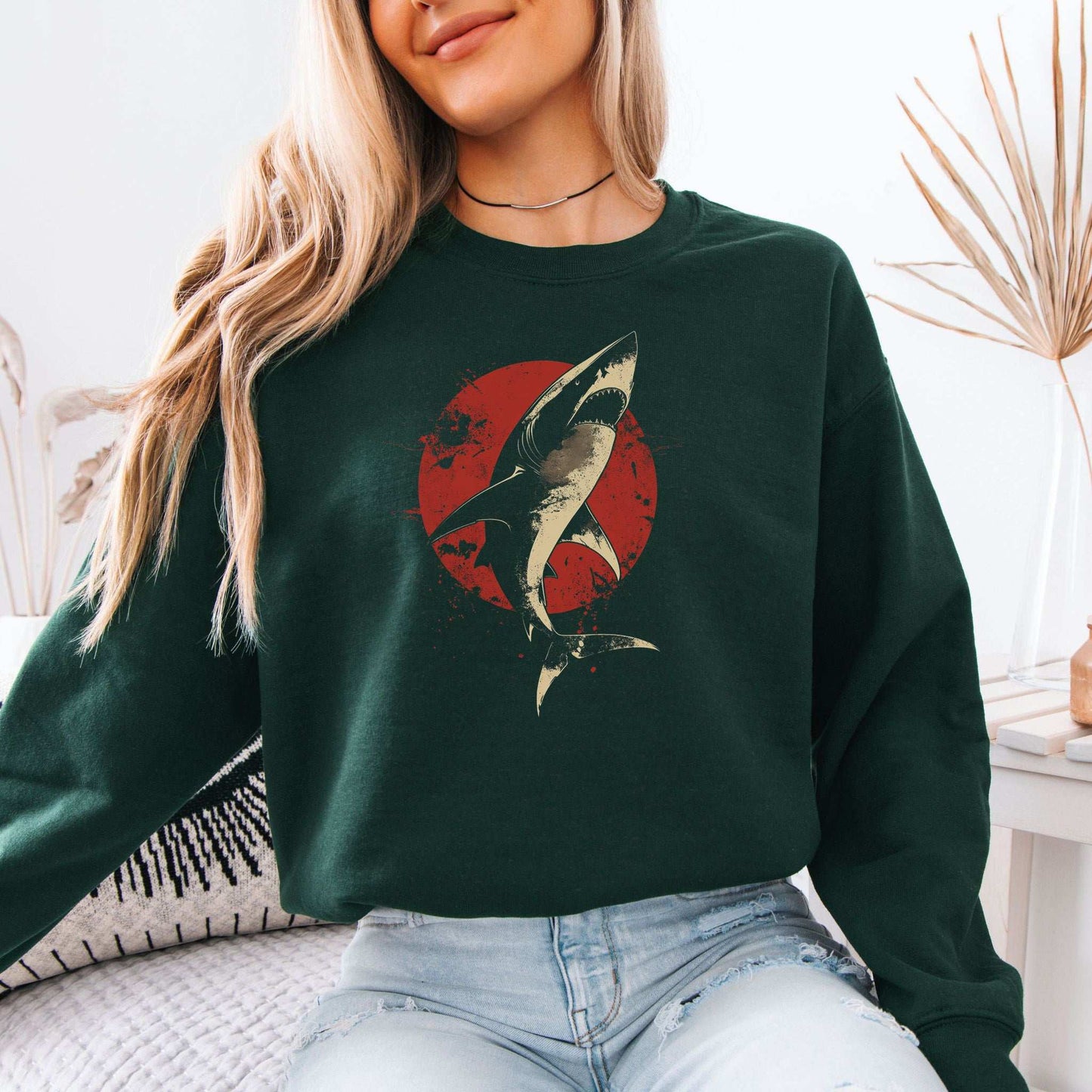 Shark Sweatshirt – Japanese Style Ocean Graphic with Fierce Wave Energy