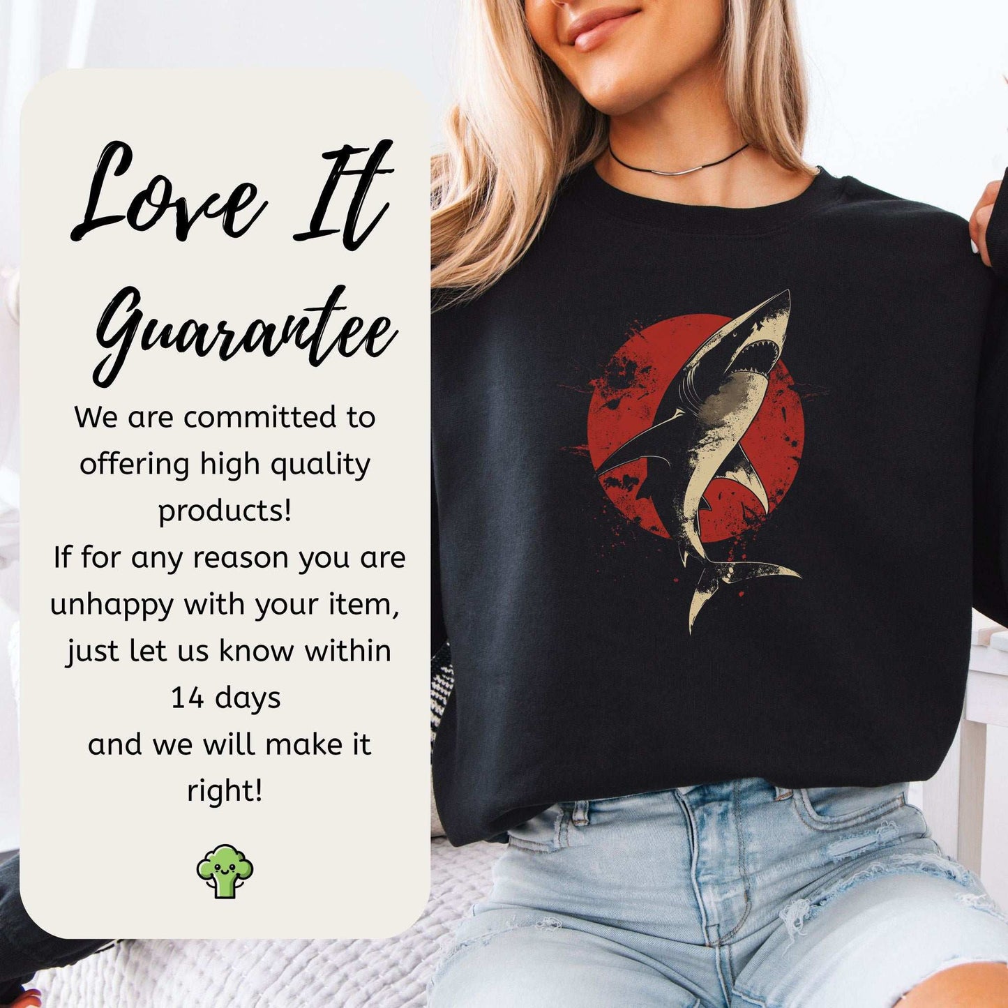 Shark Sweatshirt – Japanese Style Ocean Graphic with Fierce Wave Energy