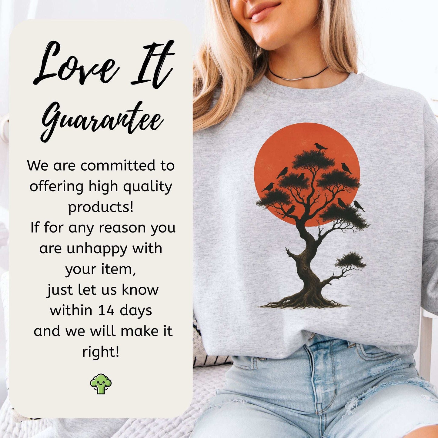 Japanese Tree & Birds Sunset Sweatshirt – Vintage Nature Spirit Design