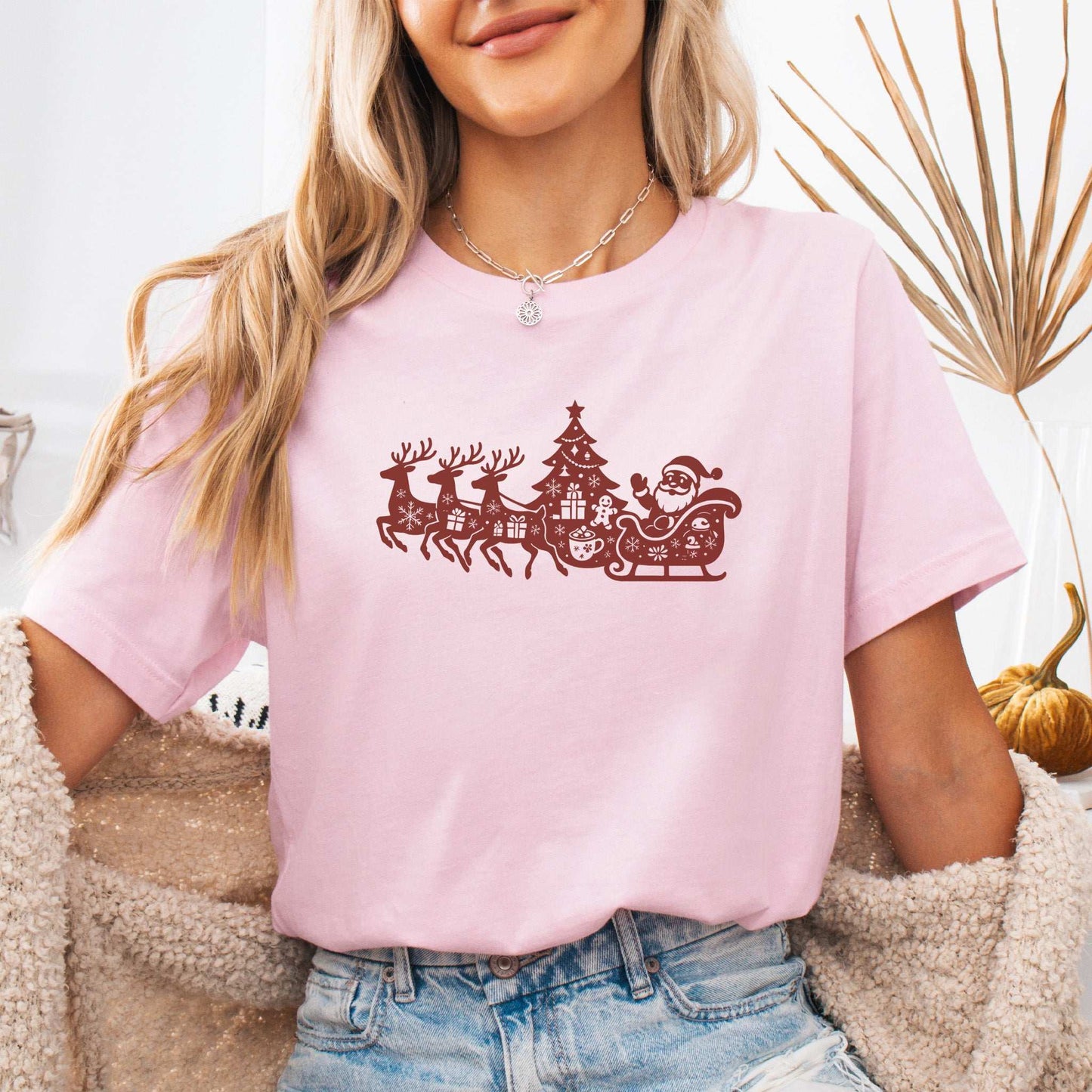 Silhouette Christmas Sleigh T-Shirt – Retro Reindeer Holiday Tee
