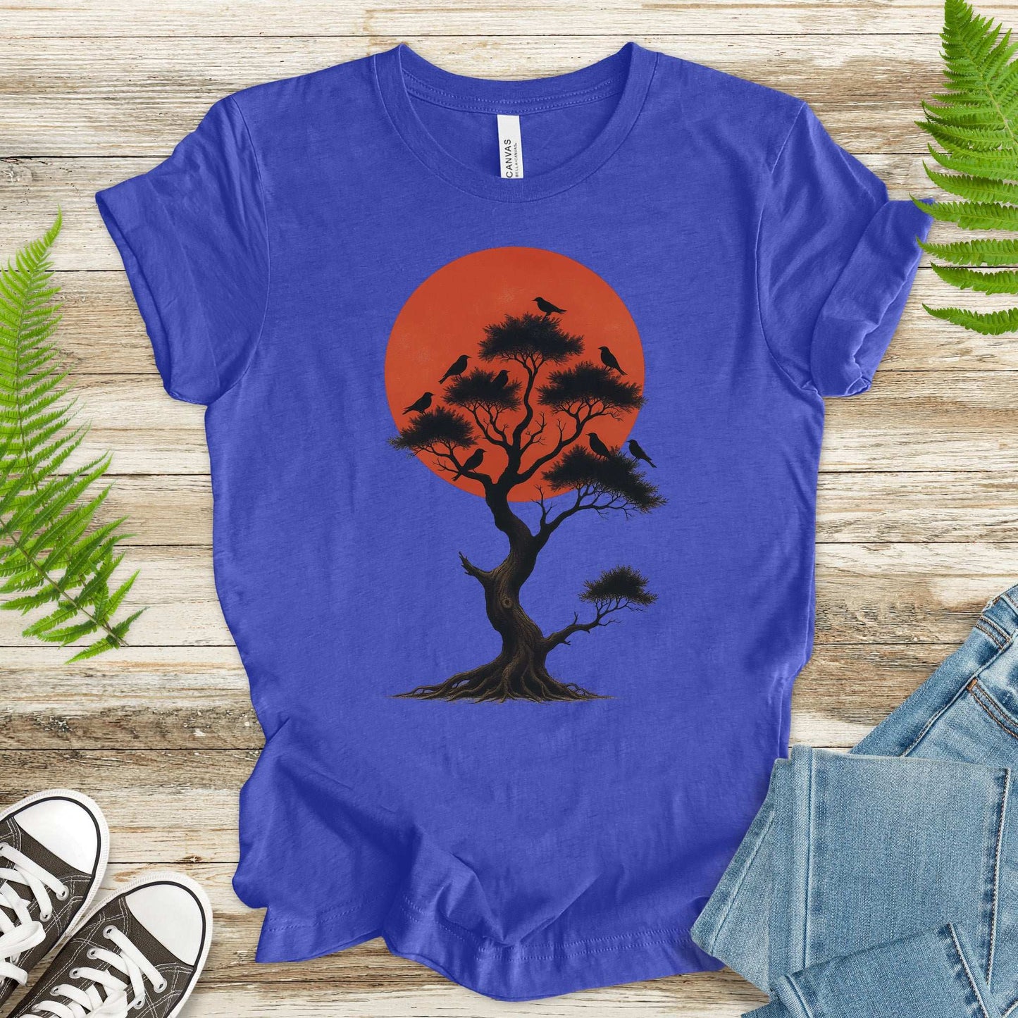 Japanese Tree & Birds T-Shirt – Vintage Sunset Nature Spirit Tee