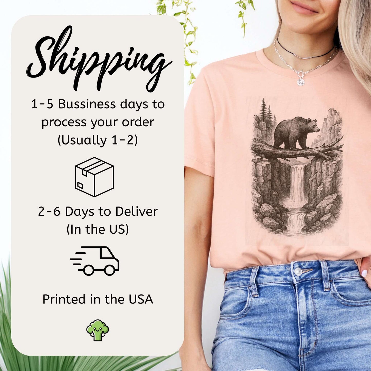 Bear Crossing Waterfall T-Shirt – Vintage Wilderness Sketch Tee