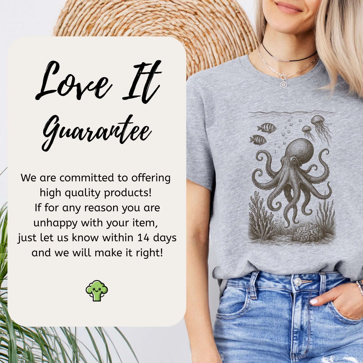 Octopus & Coral Reef Sketch T-Shirt – Artistic Ocean Life Tee
