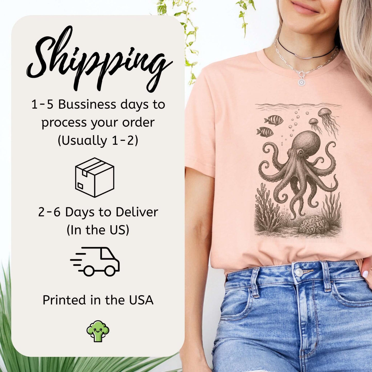 Octopus & Coral Reef Sketch T-Shirt – Artistic Ocean Life Tee