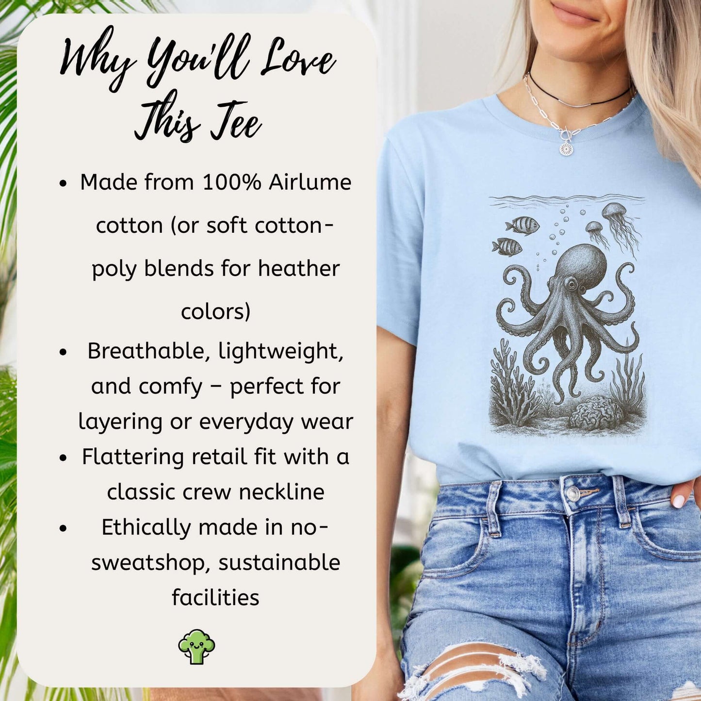 Octopus & Coral Reef Sketch T-Shirt – Artistic Ocean Life Tee