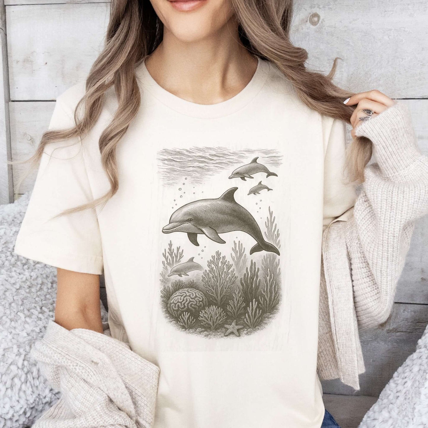 Dolphins and Coral Reef Sketch T-Shirt – Ocean Spirit Animal Tee