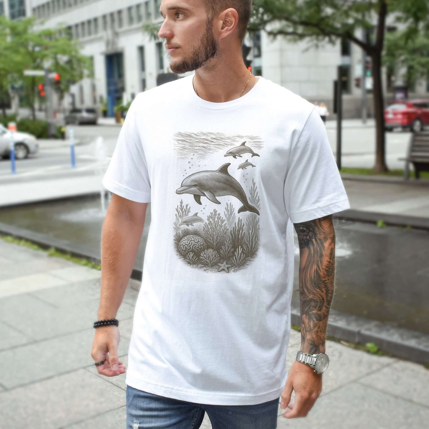 Dolphins and Coral Reef Sketch T-Shirt – Ocean Spirit Animal Tee