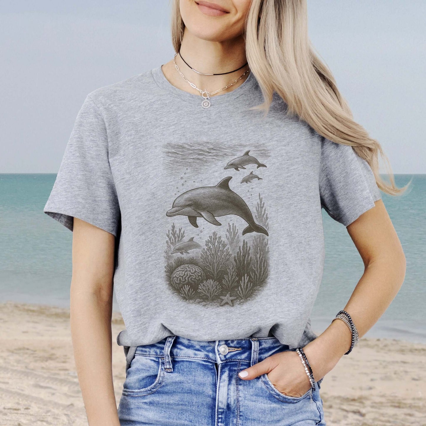 Dolphins and Coral Reef Sketch T-Shirt – Ocean Spirit Animal Tee