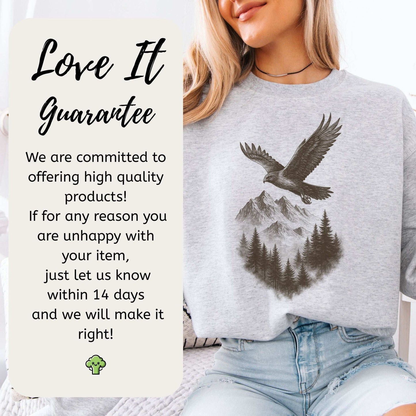 Eagle Over Mountains Sweatshirt – Vintage Wilderness Spirit Animal Sketch