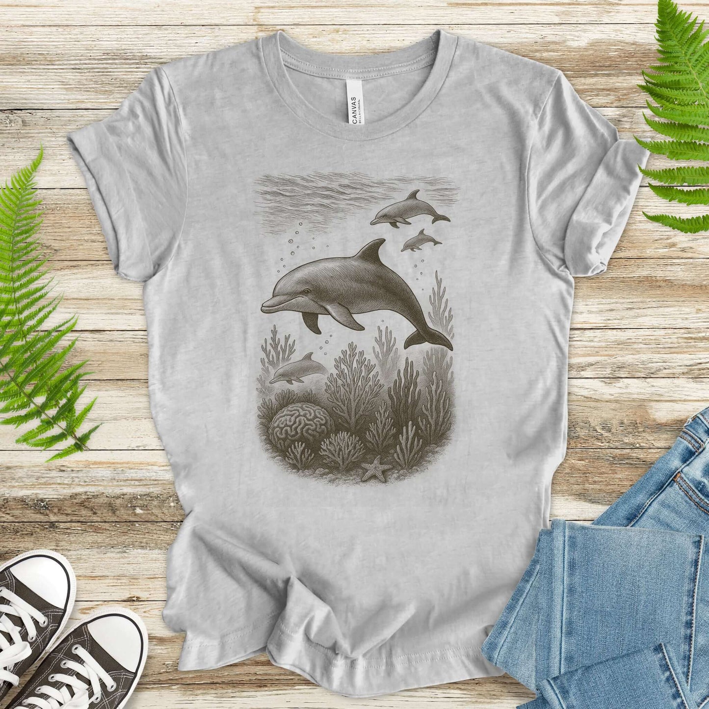 Dolphins and Coral Reef Sketch T-Shirt – Ocean Spirit Animal Tee