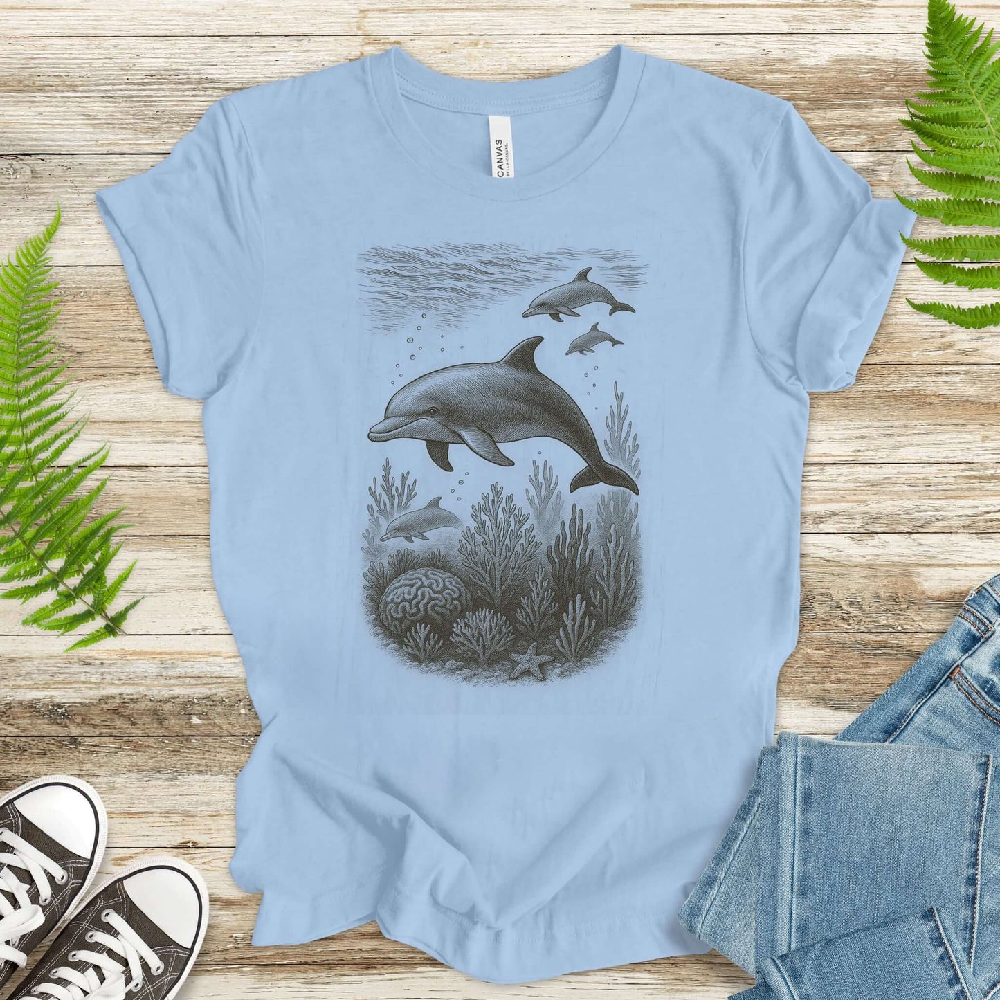 Dolphins and Coral Reef Sketch T-Shirt – Ocean Spirit Animal Tee