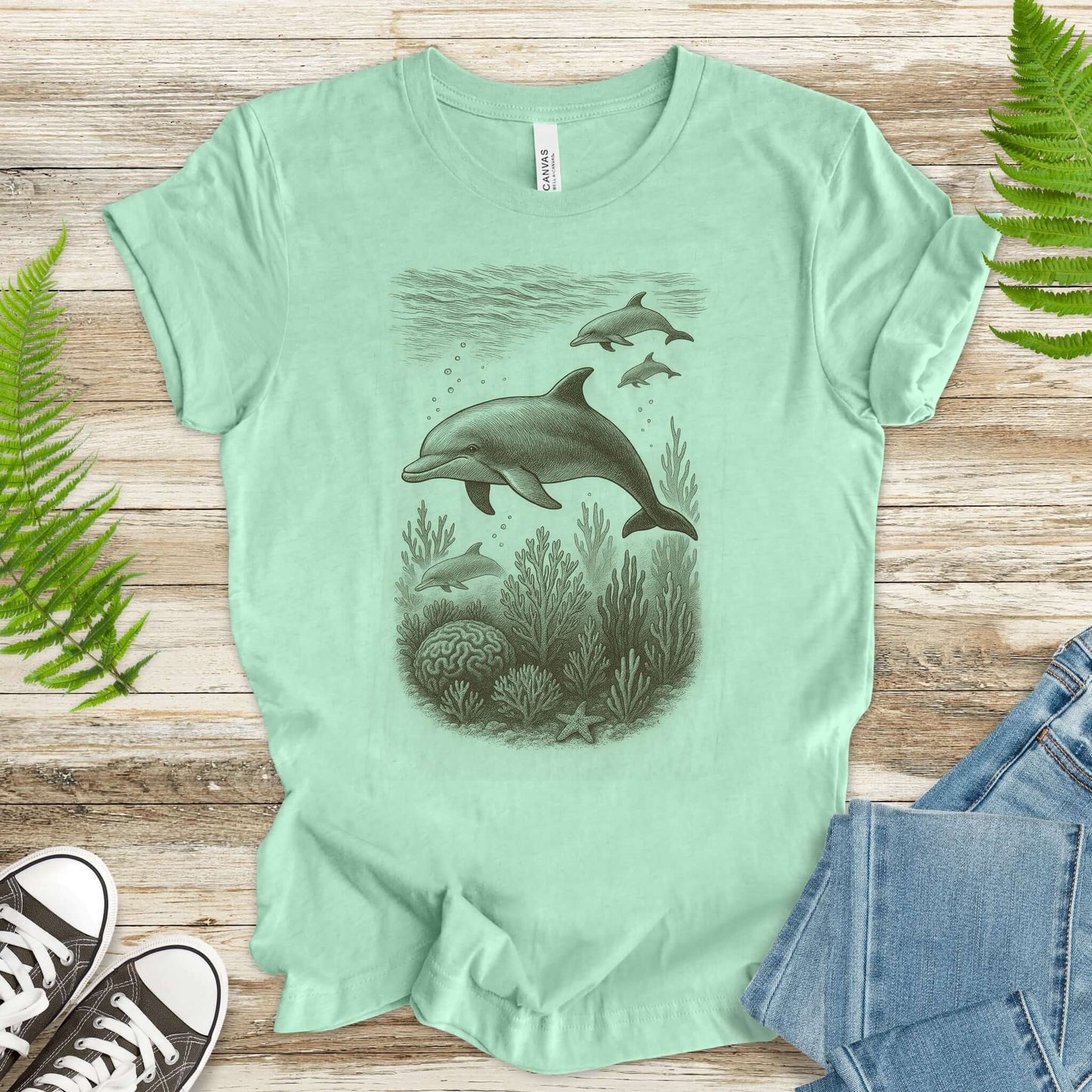 Dolphins and Coral Reef Sketch T-Shirt – Ocean Spirit Animal Tee
