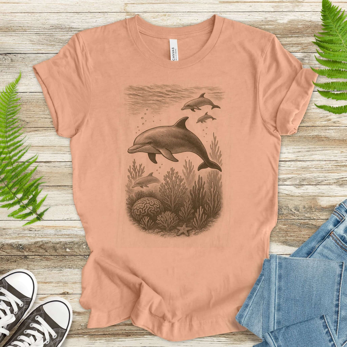 Dolphins and Coral Reef Sketch T-Shirt – Ocean Spirit Animal Tee