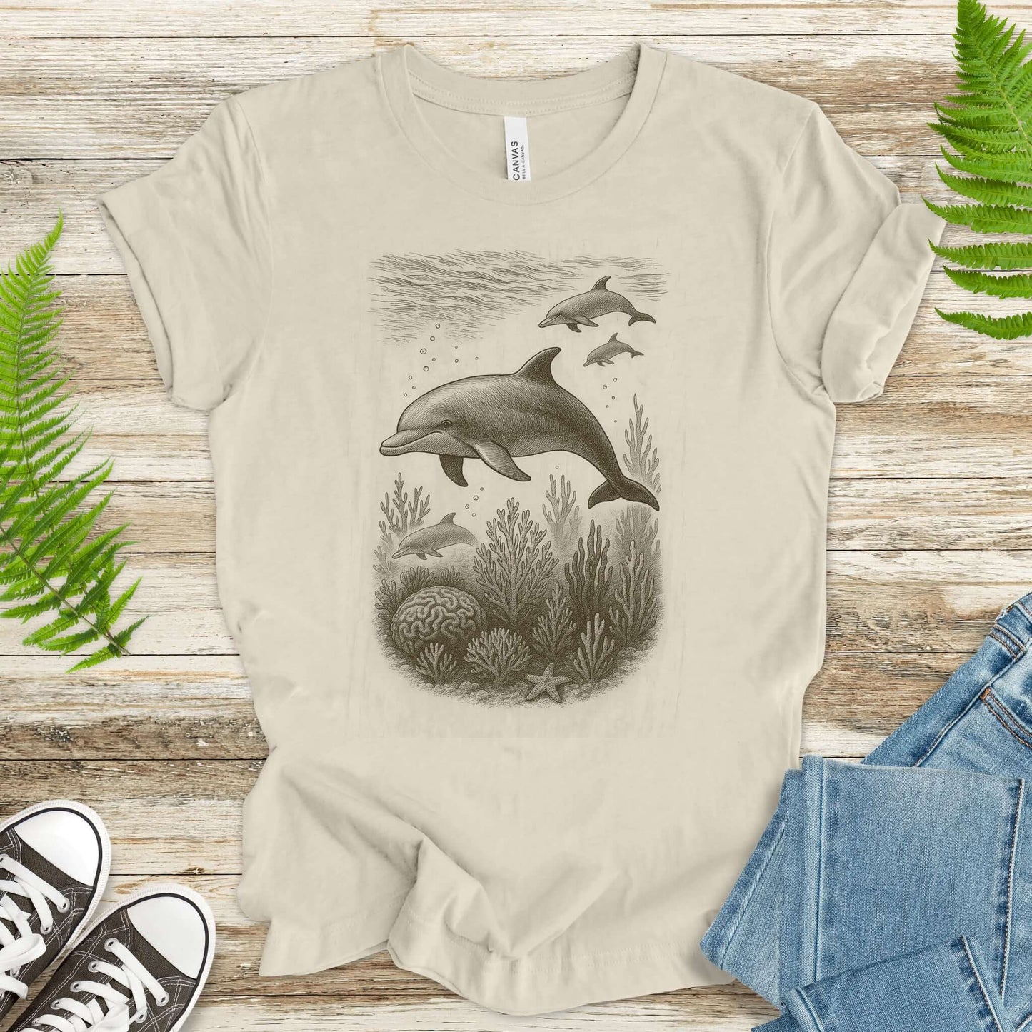 Dolphins and Coral Reef Sketch T-Shirt – Ocean Spirit Animal Tee