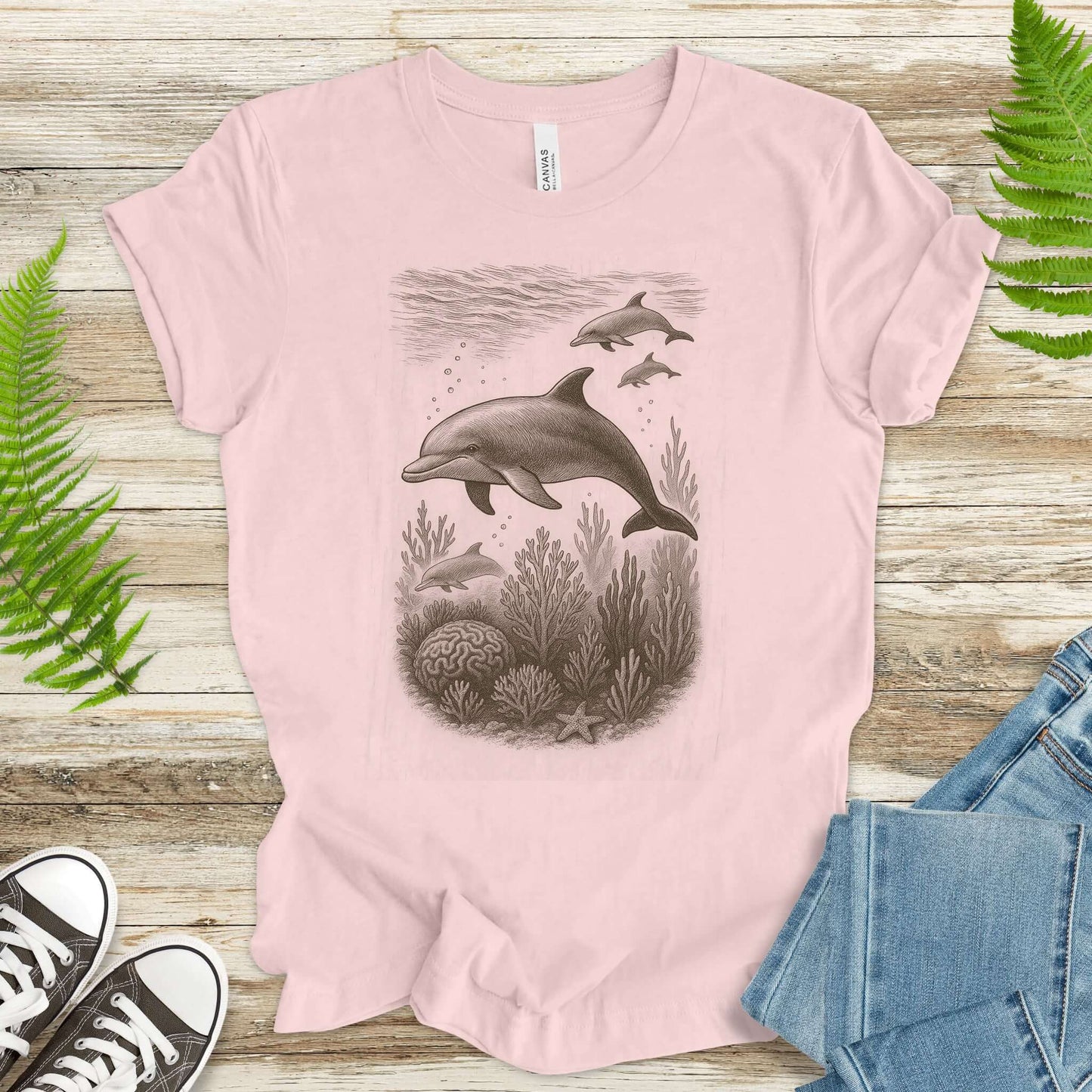 Dolphins and Coral Reef Sketch T-Shirt – Ocean Spirit Animal Tee