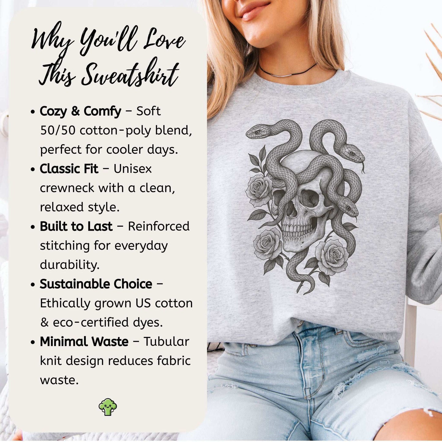 Snake and Skull Sweatshirt – Spirit Animal of Transformation and Rebirth