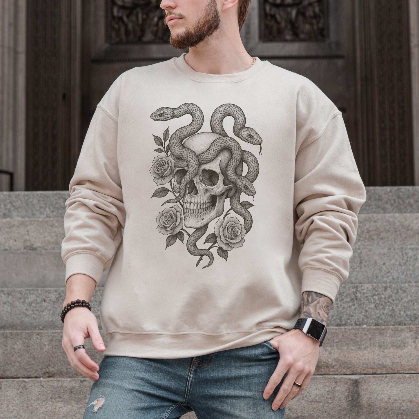 Snake and Skull Sweatshirt – Spirit Animal of Transformation and Rebirth