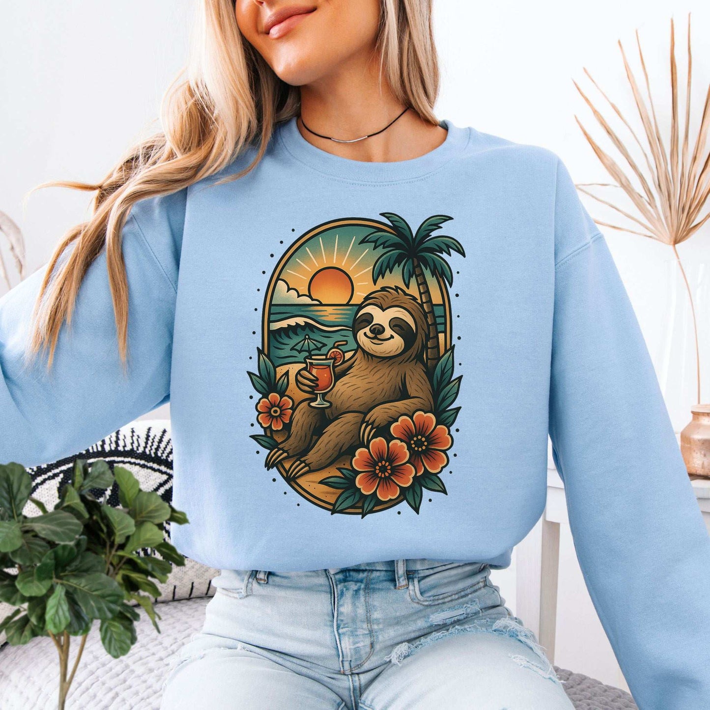Sloth Beach Sweatshirt – Vacation Vibes for Chill Animal Lovers