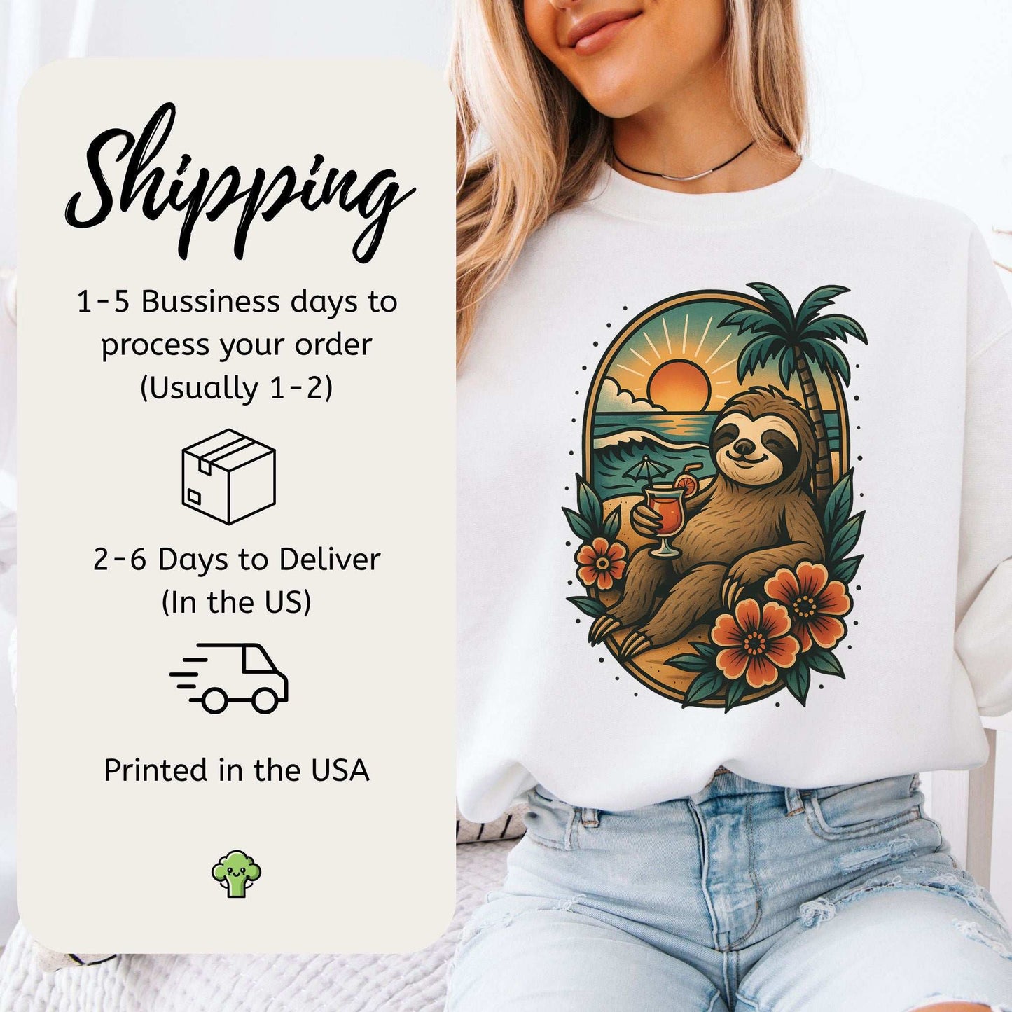 Sloth Beach Sweatshirt – Vacation Vibes for Chill Animal Lovers