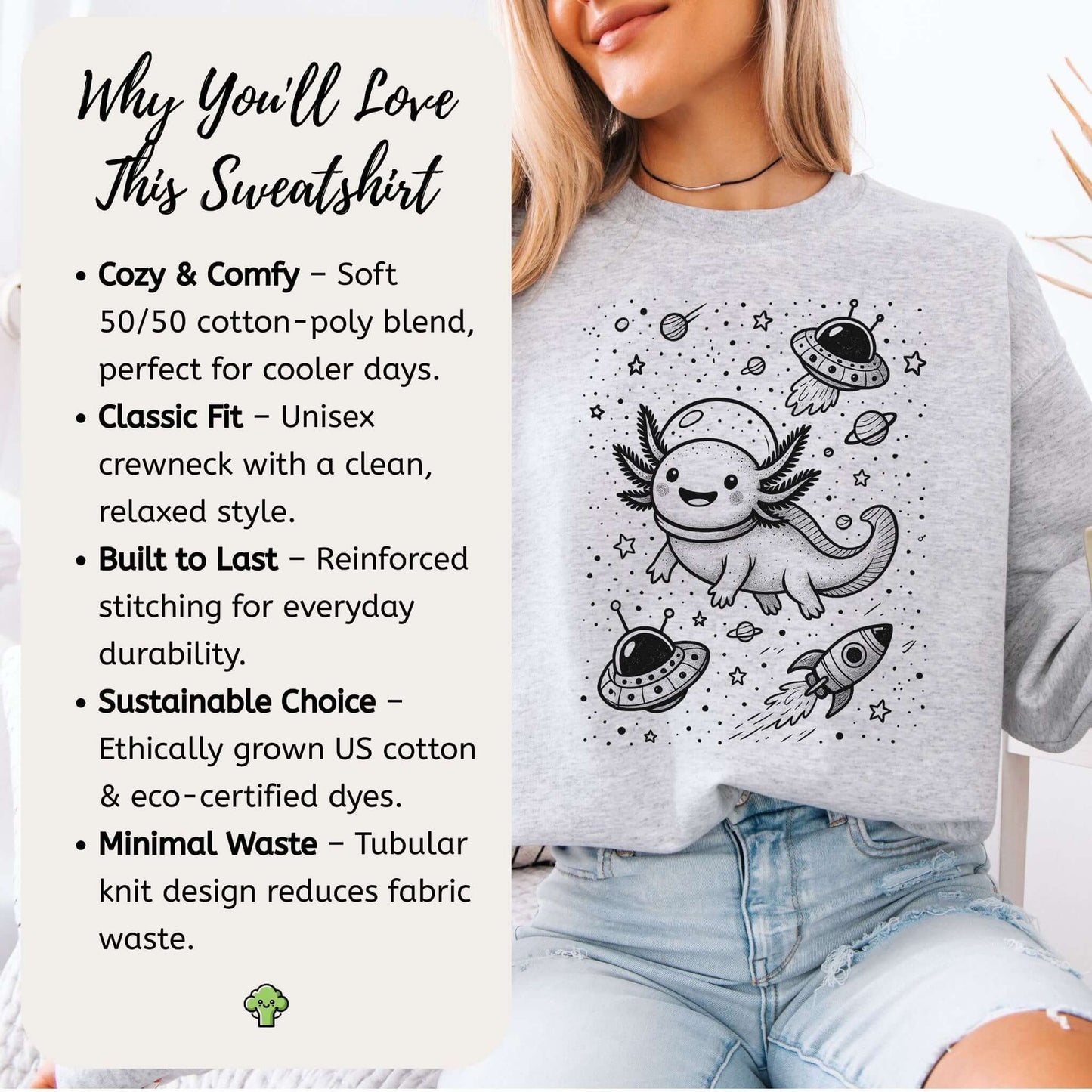 Axolotl in Space Sweatshirt – Funny Amphibian Lover Gift Crewneck