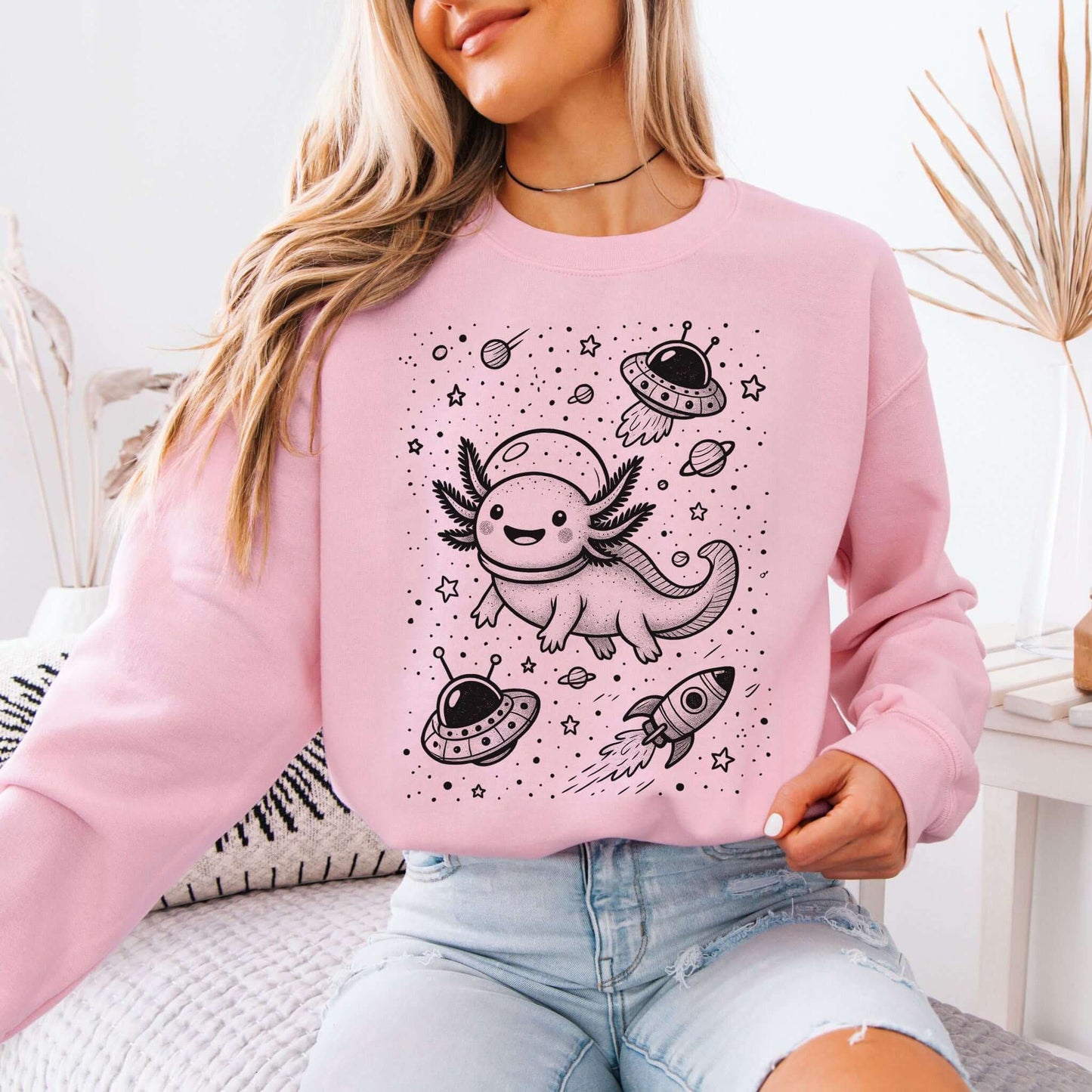 Axolotl in Space Sweatshirt – Funny Amphibian Lover Gift Crewneck