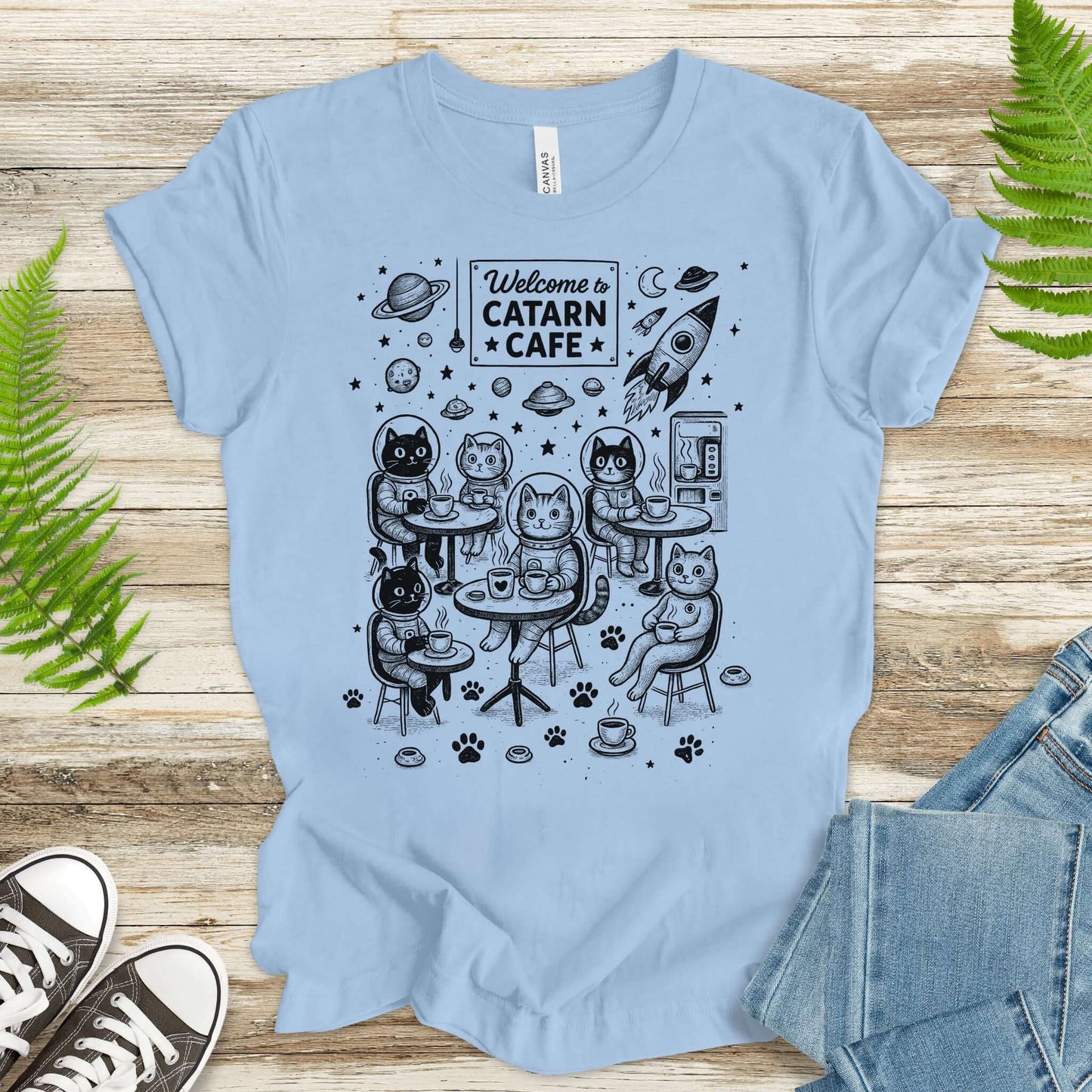 Space Cats Café Funny T-Shirt