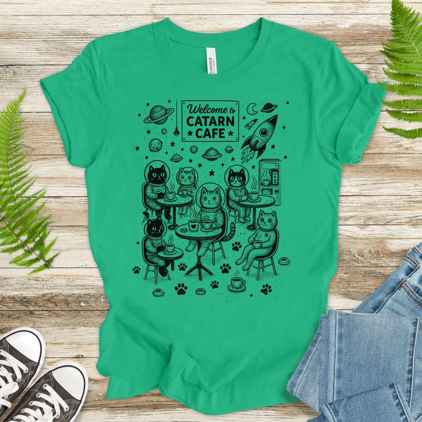 Space Cats Café Funny T-Shirt