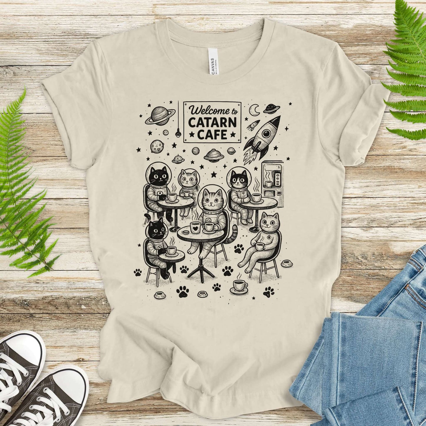 Space Cats Café Funny T-Shirt