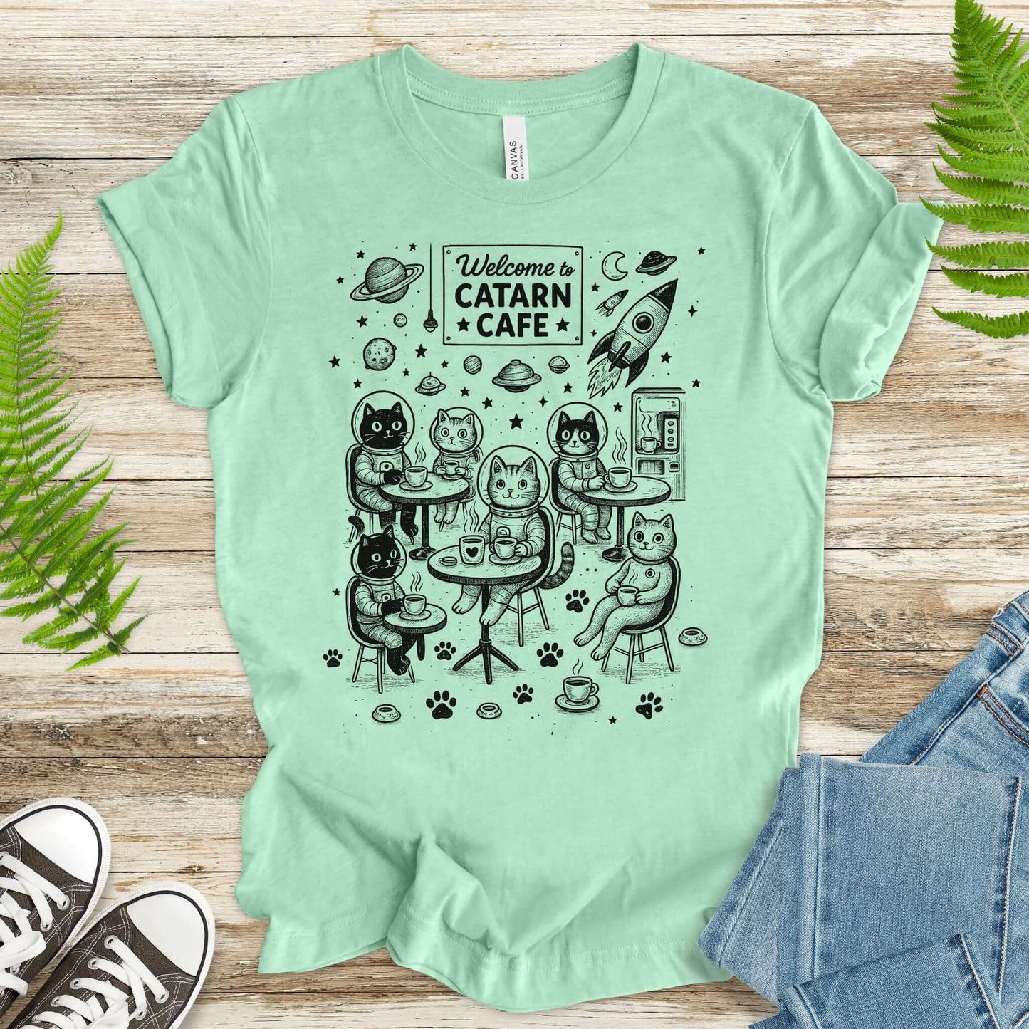 Space Cats Café Funny T-Shirt