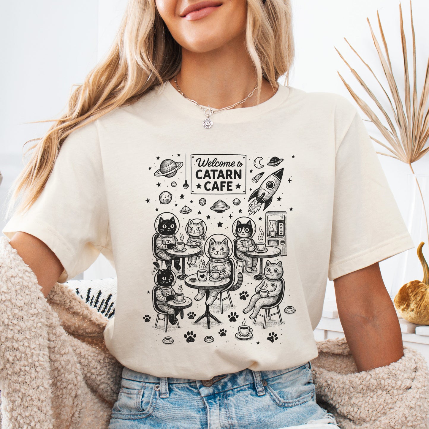 Space Cats Café Funny T-Shirt
