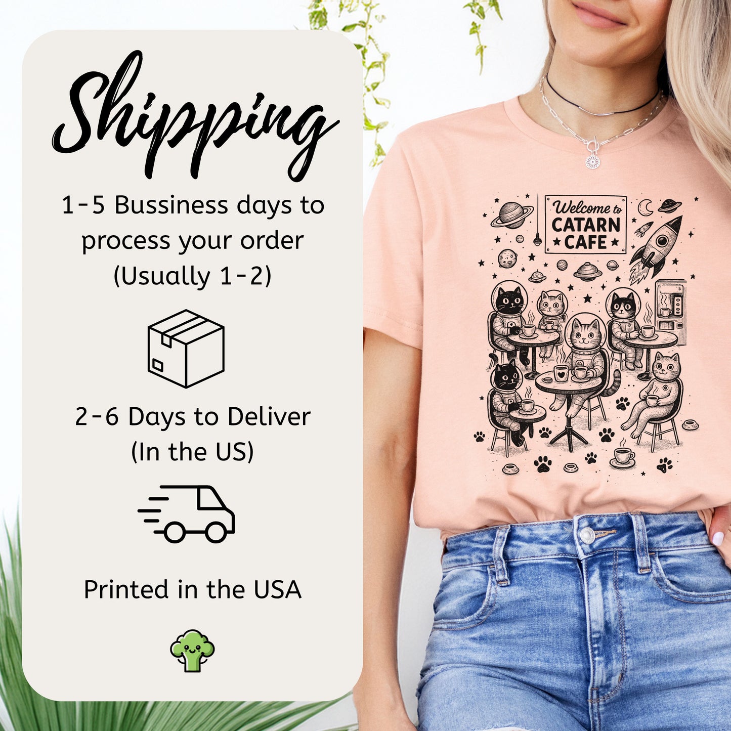 Space Cats Café Funny T-Shirt