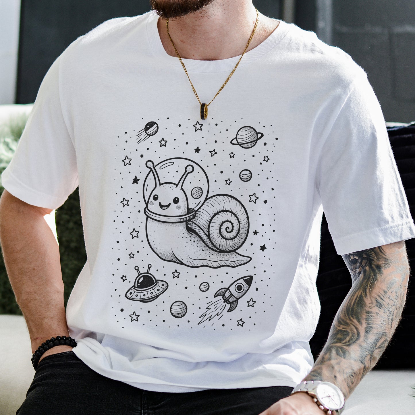 Space Snail Rocket Funny T-Shirt