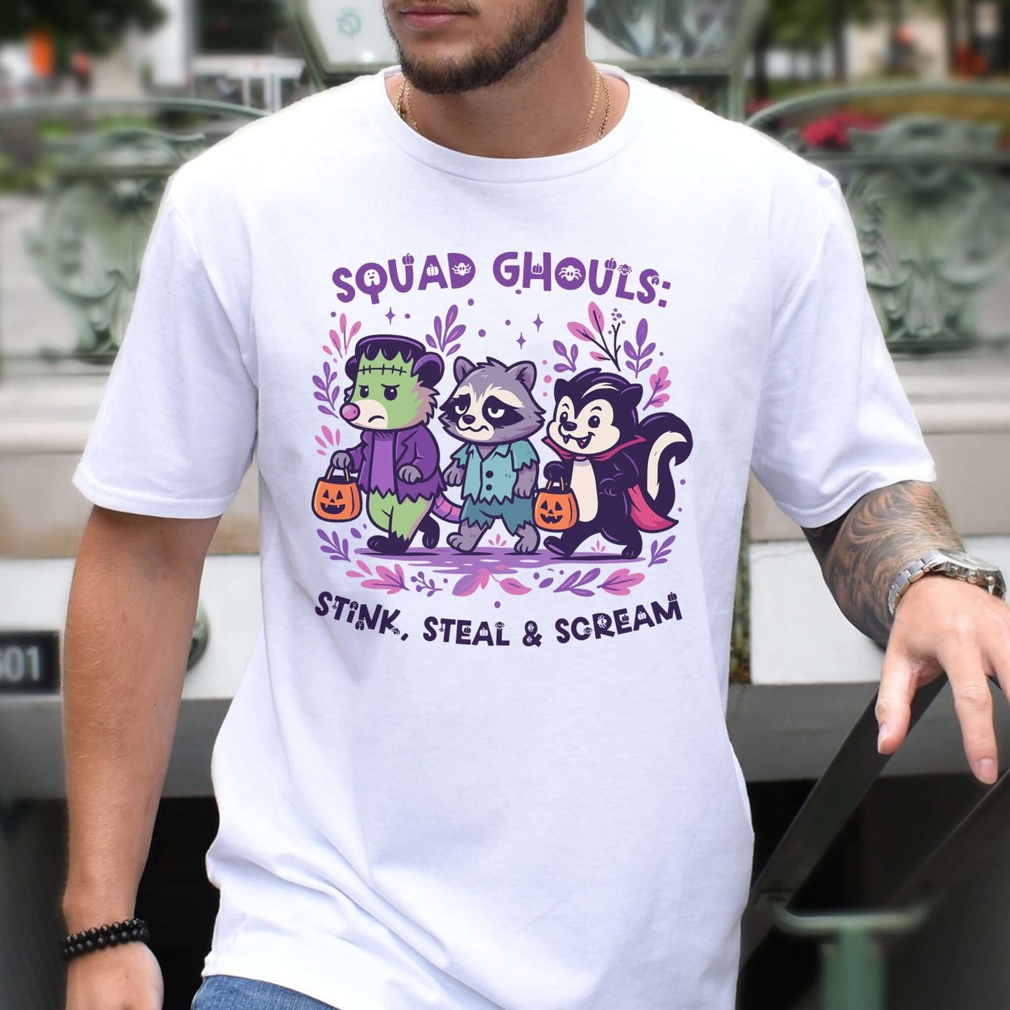 Squad Ghouls Halloween T-Shirt – Funny Raccoon, Opossum & Skunk Trick or Treat Tee