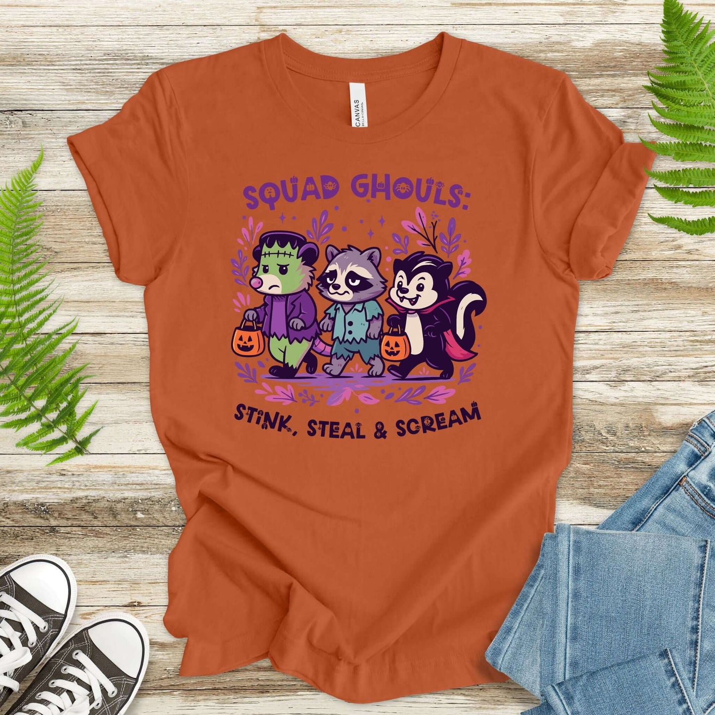Squad Ghouls Halloween T-Shirt – Funny Raccoon, Opossum & Skunk Trick or Treat Tee