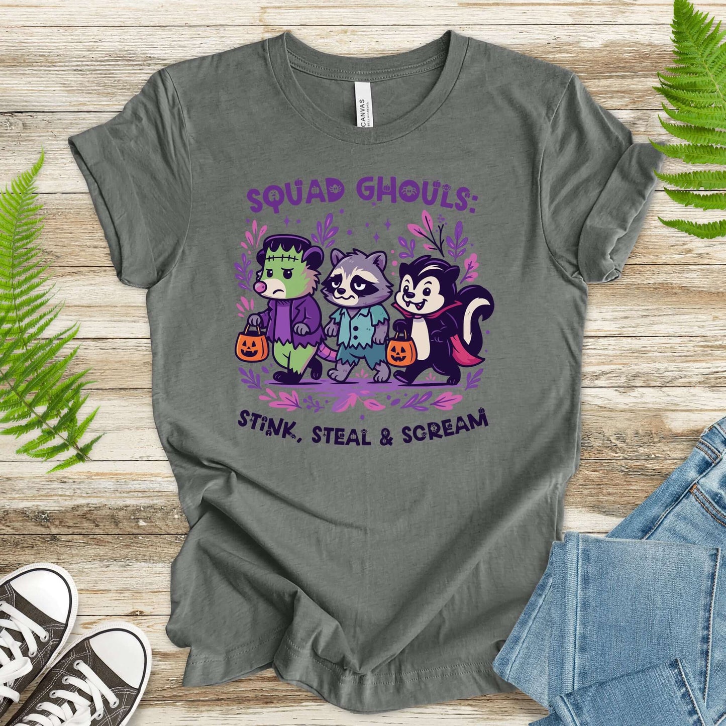 Squad Ghouls Halloween T-Shirt – Funny Raccoon, Opossum & Skunk Trick or Treat Tee