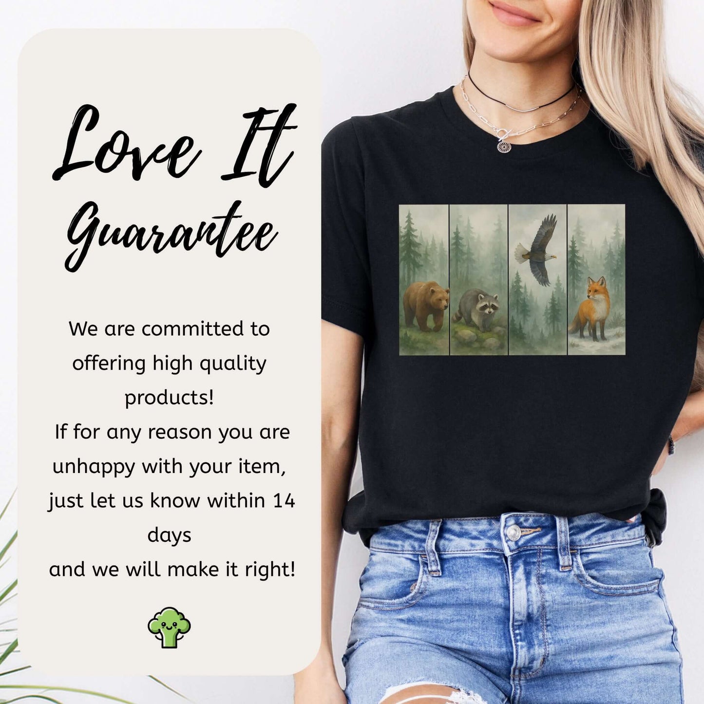 Forest Wildlife Strip Tee – Watercolor Nature Hike Animal T-Shirt