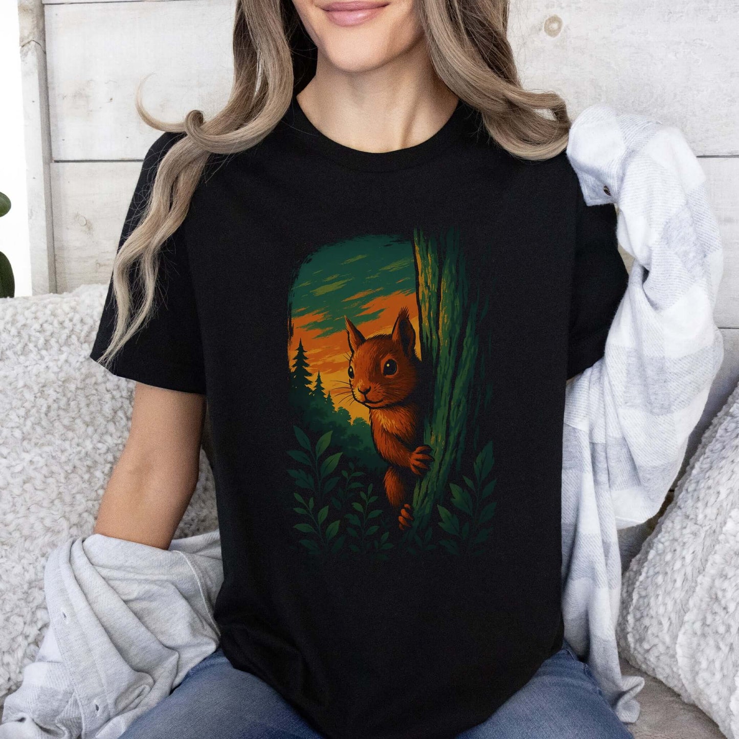 Squirrel Peeking in Forest T-Shirt – Spirit Animal of Playfulness