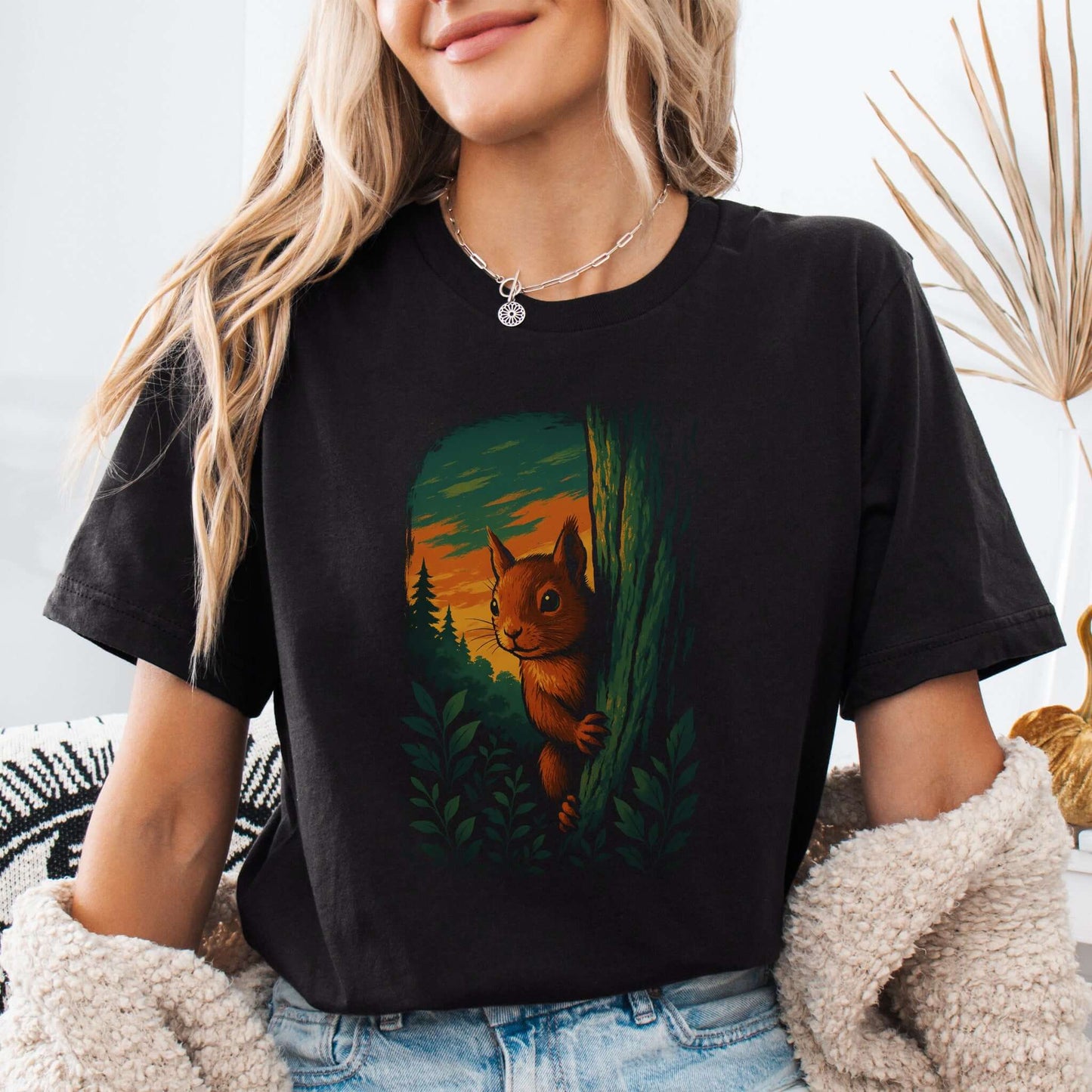 Squirrel Peeking in Forest T-Shirt – Spirit Animal of Playfulness