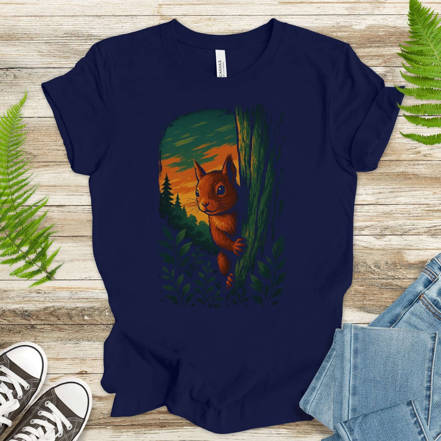 Squirrel Peeking in Forest T-Shirt – Spirit Animal of Playfulness