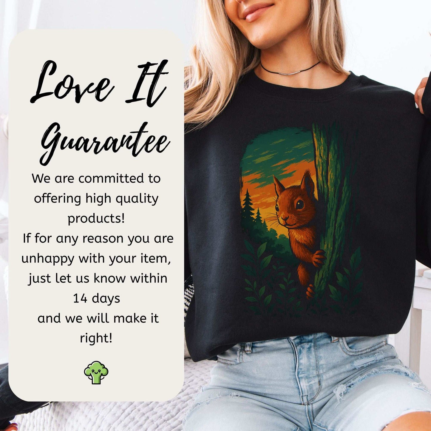 Squirrel Peeking in Forest Sweatshirt – Spirit Animal of Playfulness