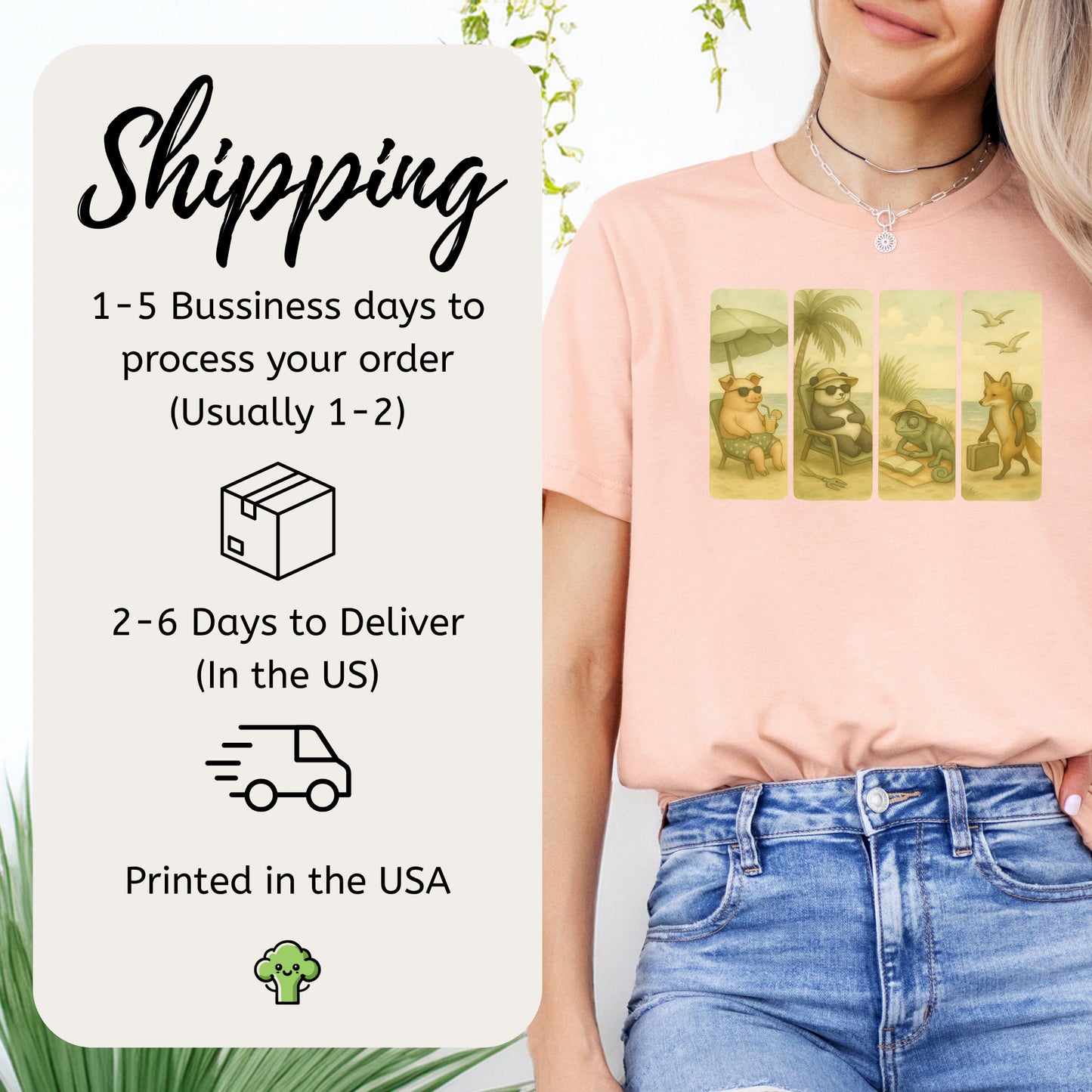 Beach Animal Strips T-Shirt – Cute Panda, Fox, Pig & Chameleon Vacation Tee