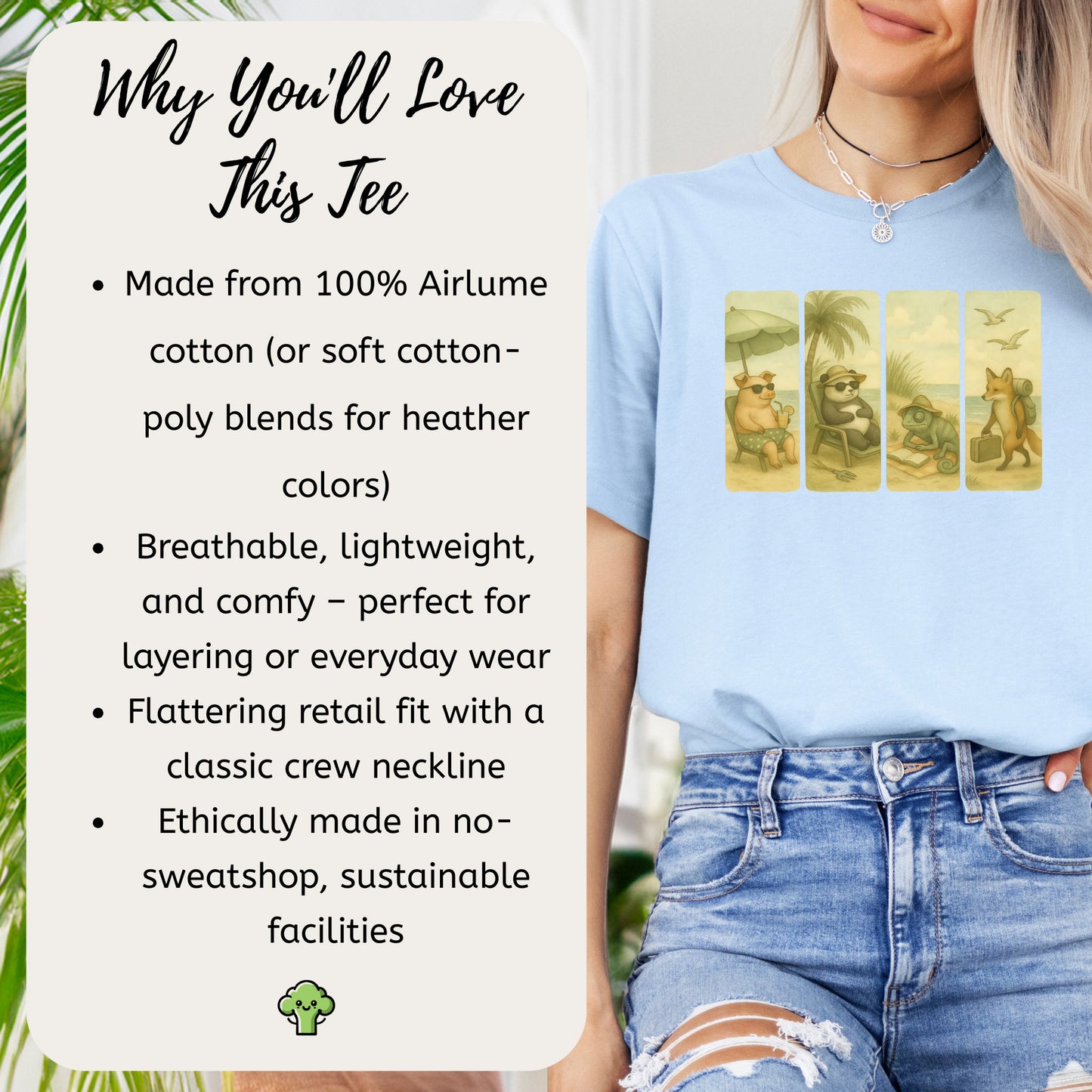 Beach Animal Strips T-Shirt – Cute Panda, Fox, Pig & Chameleon Vacation Tee