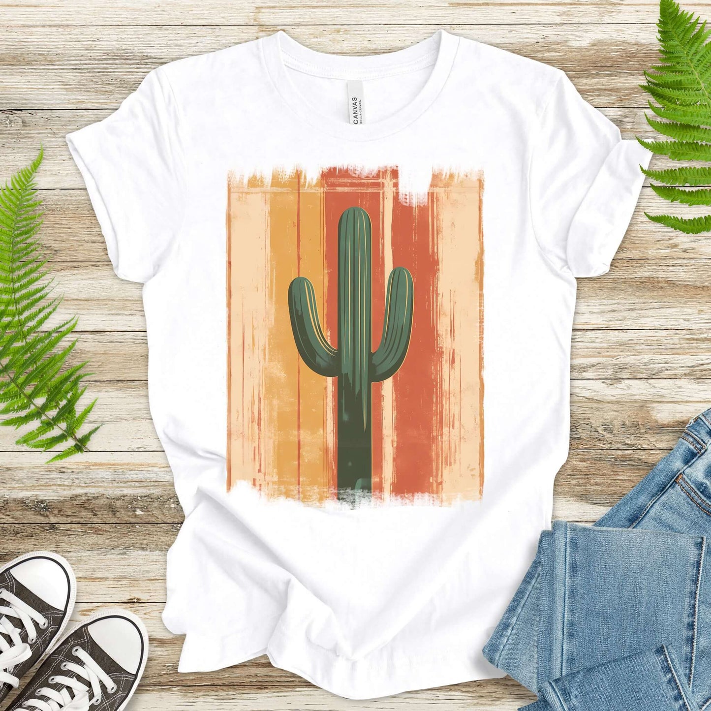 Retro Striped Cactus Colorful T-Shirt